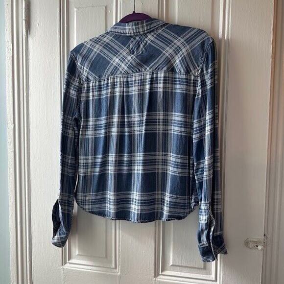 Rails Blue Dana Dark Vintage Tartan Cropped Button Down Long Sleeve Small - Picture 5 of 5